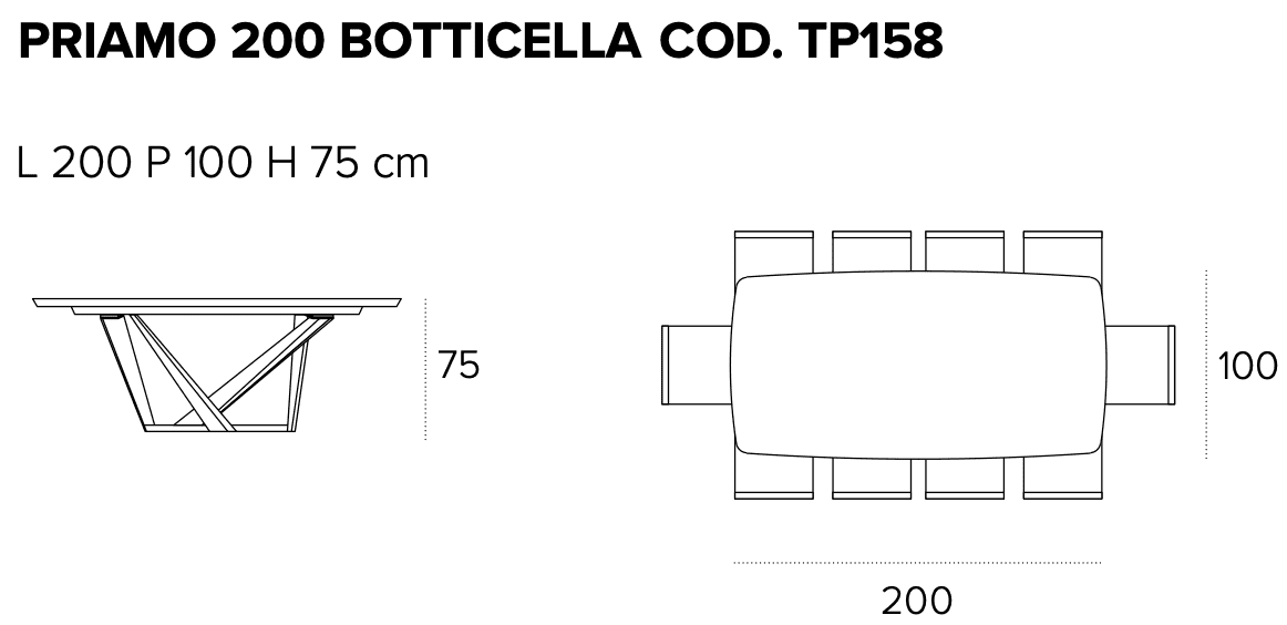 Размеры стола Target point Priamo 200, TP158